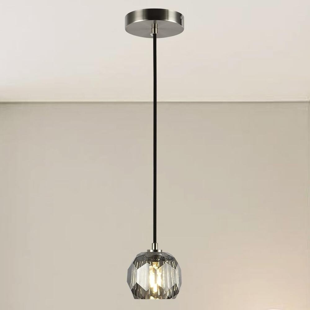 Cameena Smoke Crystal Pendant Light Brushed Nickel Modern LED